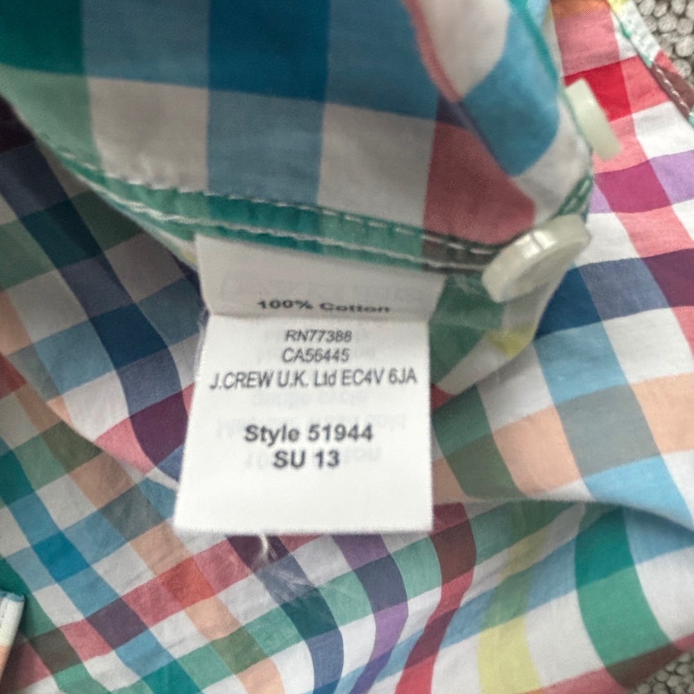 J.Crew Button Shirt Mens XL-Tall Multicolor Plaid Gingham Cotton Preppy Summer - Picture 7 of 8